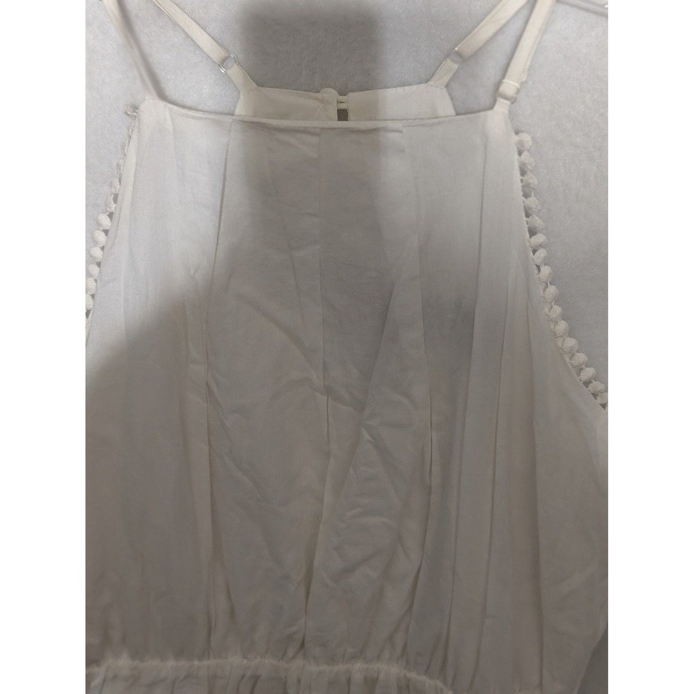 Blue Rain White Eyelet Mini Dress Womens Small Halter Neck Pom Pom Trim Scallop - Picture 3 of 7